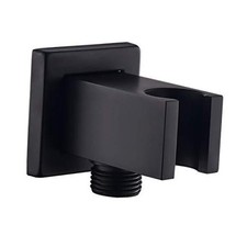 Wall Supply Elbow with Hand Shower Holder, Keymark Brass Square Black