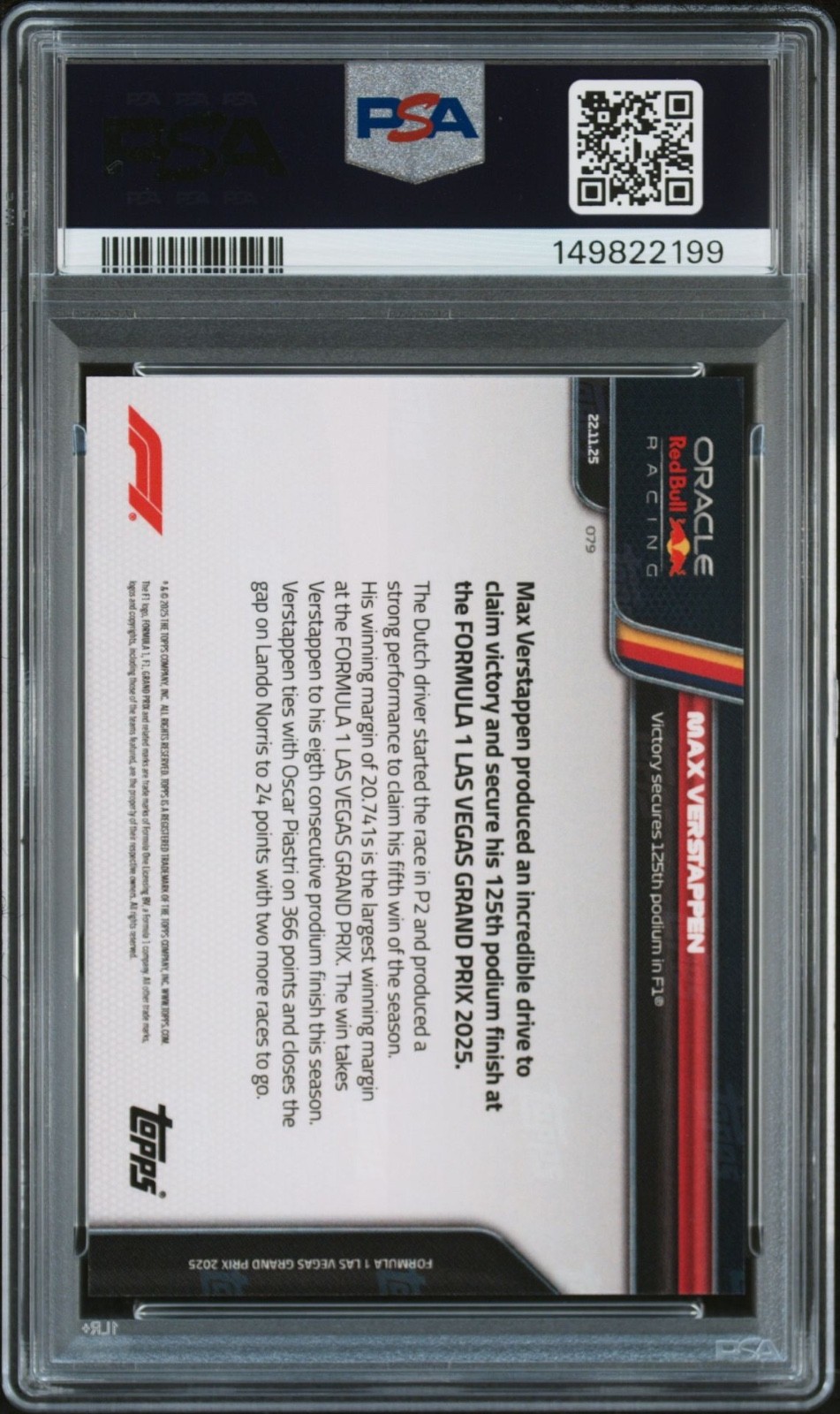 2025 TOPPS NOW FORMULA 1 #79 MAX VERSTAPPEN PSA 10 view 2
