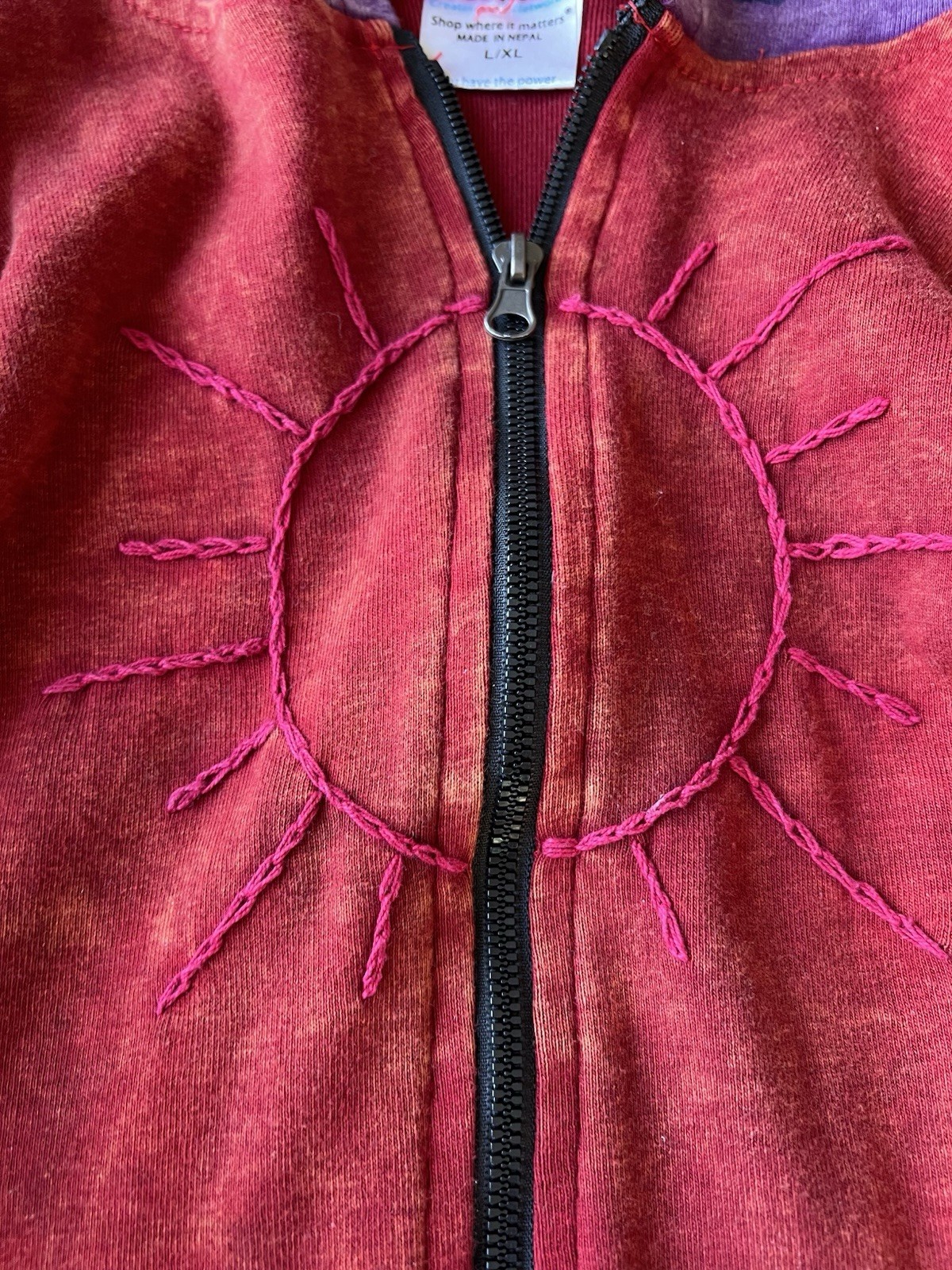 Boho Patchwork Sun Embroidered Zip-Up Hoodie | Ma… - image 6