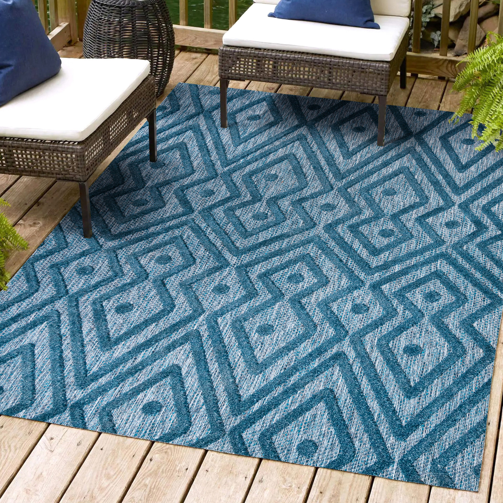 Jonathan Y Ibiza 4x6 Blue Polypropylene Outdoor Rug