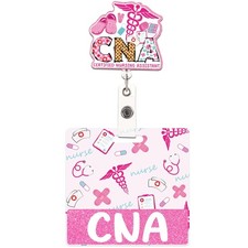 CNA Badge Reel and Buddy, Pink Retractable ID Holder with Swivel Clip and Bad...