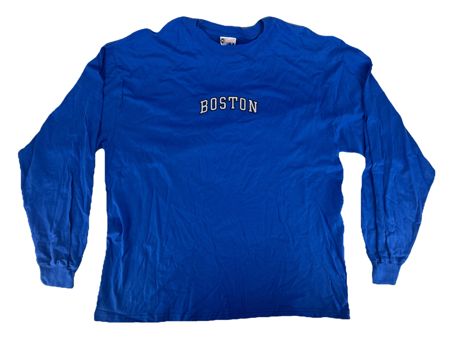 Hanes Vintage 90s Men's BOSTON Embroidered Long Sleeve Shirt Blue Size XL NOS