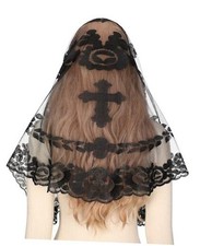 Cross Religious Lace Veil- Catholic Embroidered Cross and Shell Style-5