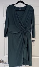 Chaps Dress Womens Size XL Green V Neck Faux Wrap Long Sleeve Formal