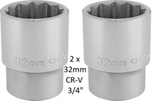 2 x Chrome 3/4" Square Drive 12 Point Socket - 32mm Socket