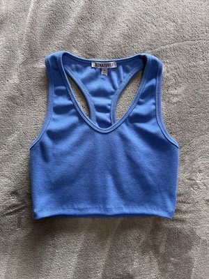 SIGNATURE 8 Ribbed Blue Razor Back Crop Tank Top Athletic Wear Women s Sz S EUC