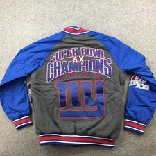 New York Giants Jacket Mens Medium Blue Super Bowl 4X Champions Varsity Snap