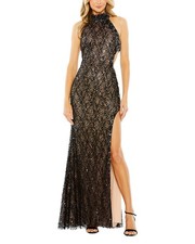 Mac Duggal Side Cut Out High Neck Sequin Gown Women's