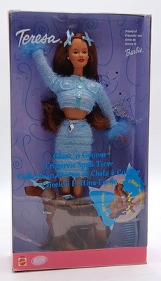 1999 Glam n' Groom Teresa Barbie Puppe & Irish Setter Hund / Mattel 26253, NrfB