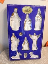 Vintage 10 Piece Nativity Set White Bisque Hand Painted 1997 NIB