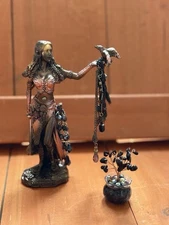 Morrigan’s Vigil Obsidian Tree of Life & Adorned Warrior Goddess Altar Statue