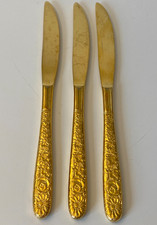 Stanley Roberts Golden Bouquet Flatware Lot 3 Dinner Butter Knives 8.5 inches