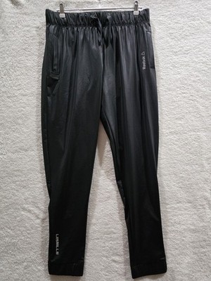 Les Mills Reebok Shiny Pants Joggers Womens Medium Black Stretch NWT Deadstock