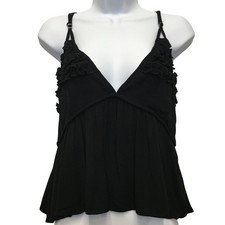 Papermoon Ruffle Babydoll Peplum Camisole Women Large Black Boho Chic Summer Top