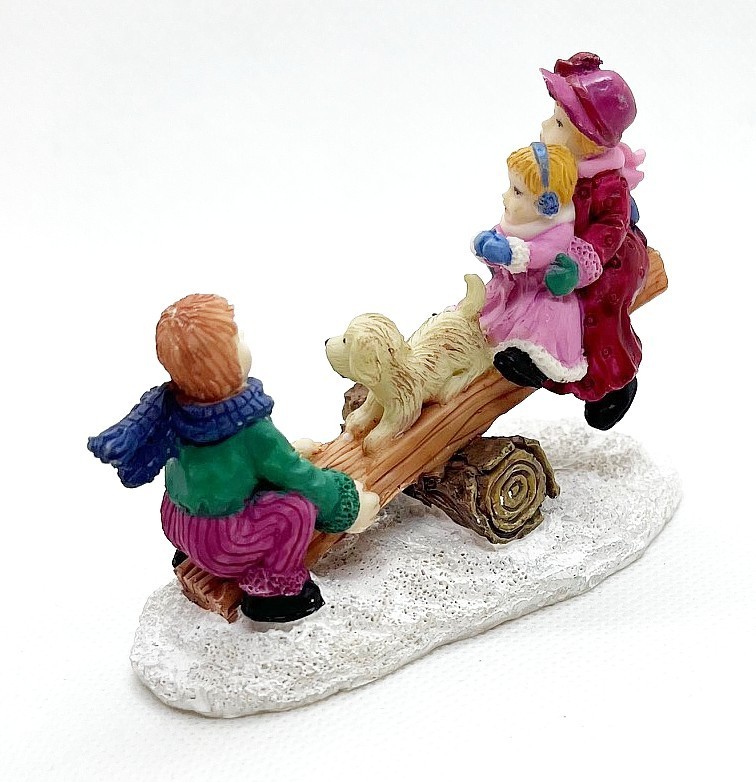 Village figure - 3 Children with dog on Teeter Totter / Seesaw - Greenbriar?
