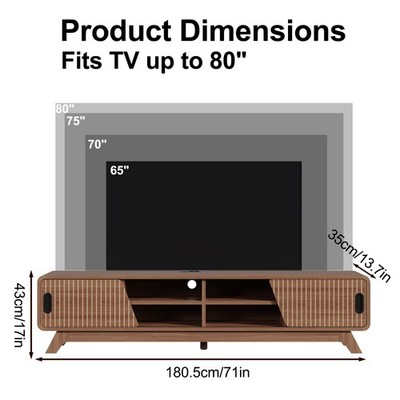 TV Stand for up to 80 inch TVs with Power Outlet, Storage Cabinets &Sliding Door