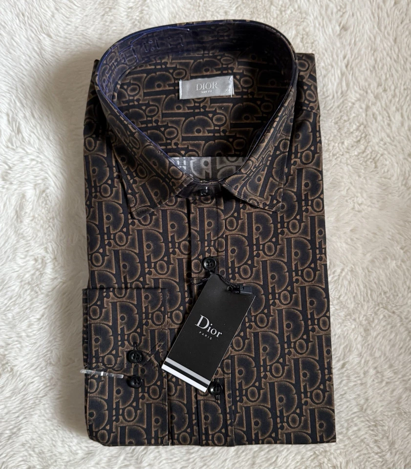 Men's DIOR Monogram Black and Brown  Shirt,  Slim Fit Size 2XL(3), XL(1) and L 1 - Image 4 of 4