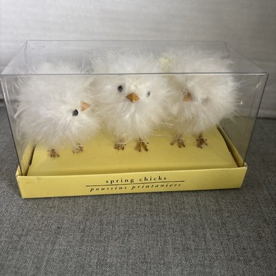 NEW  Set Of 3 Pier One Spring Chicks Fuzzy Feather Soft  Easter 2.5''  VINTAGE