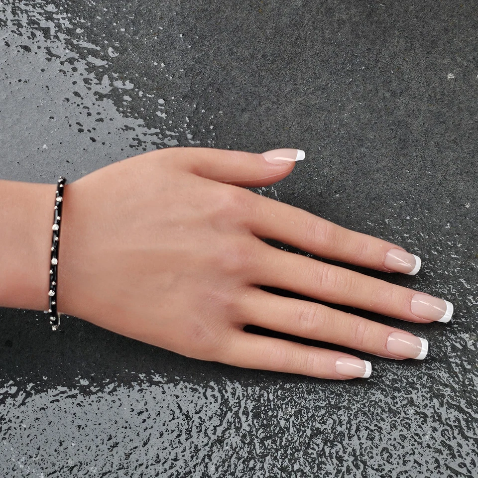 Brazalete Brazalete Hidalgo Oro Blanco 18k Esmalte Negro Bisel Conjunto Diamantes 6 3/8" Foto 4 de 4