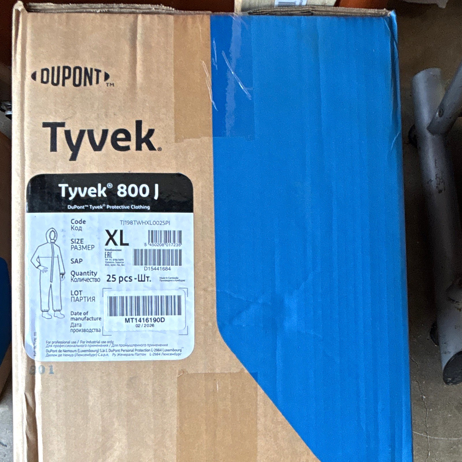 DuPont Tyvek 800 J Protective Coveralls Suit Size XL 25 pcs TJ198TWHXL0025PI
