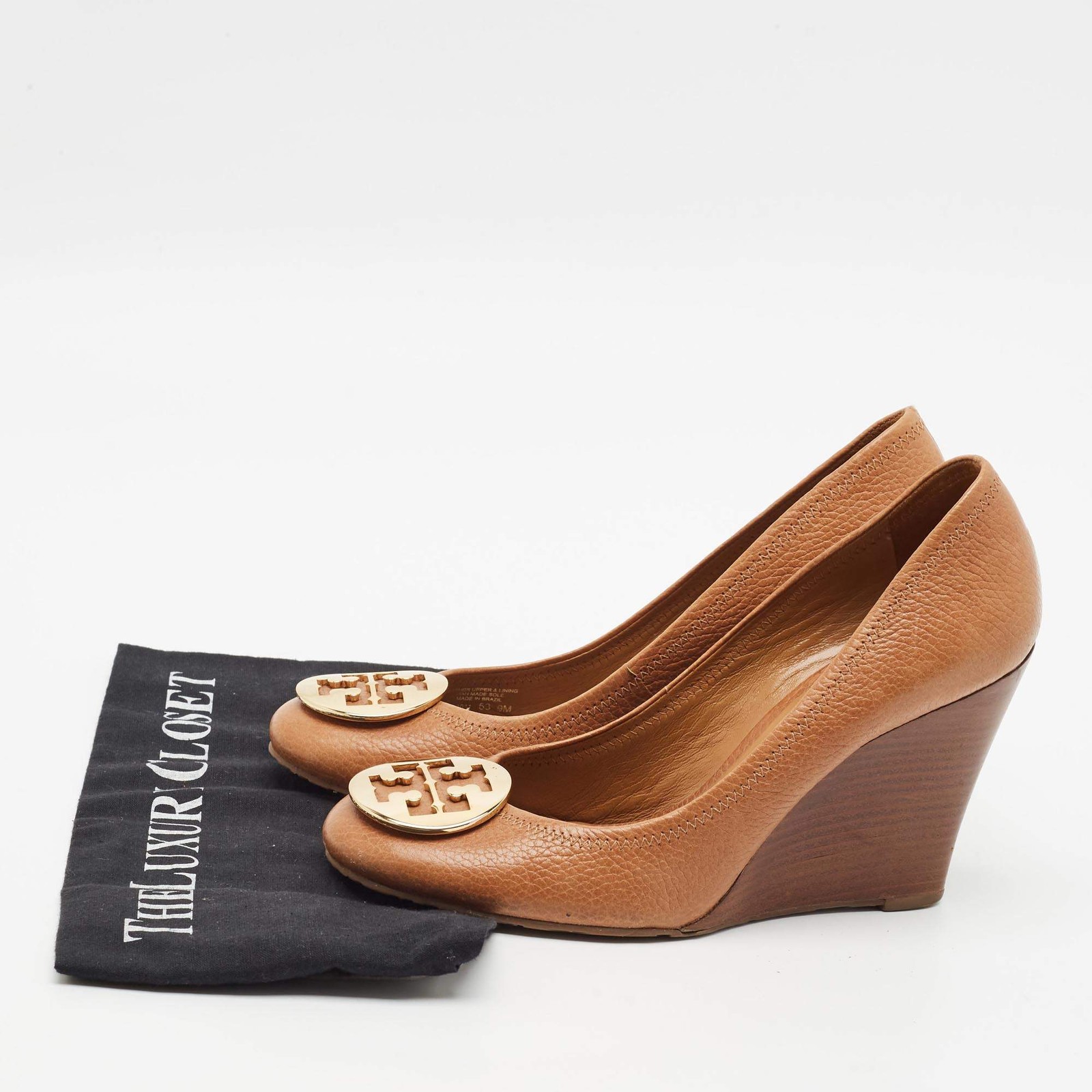 Tory Burch Sally 2 Size 39 Brown Leather Wedge Pumps image 9