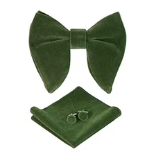  Mens Pretied Bowties Velvet Solid Color Adjustable Oversized Olive Green
