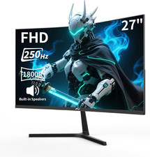 27 Inch Curved Gaming Monitor 250Hz, FHD 1080P PC Screen Built-In Speakers, 1800