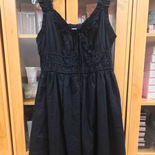 Old Navy Black Petite PM Smocked Midi Sundress Square Neck Cotton
