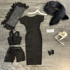 Vintage Barbie Clone Lot of Fashion Doll Clothes -Black Sheath Dress Accessories