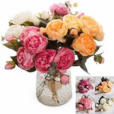 Artificial 9 Heads Silk Peony Flower Wedding Bouquet Home Party Outdoor Decor
