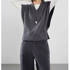 Fashion Womens V Neck Knitted Vest Sleeveless Loose Casual Knitted Sweater Vests