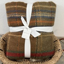 POTTERY BARN WOODROW PLAID FAUX FUR THROW BLA...