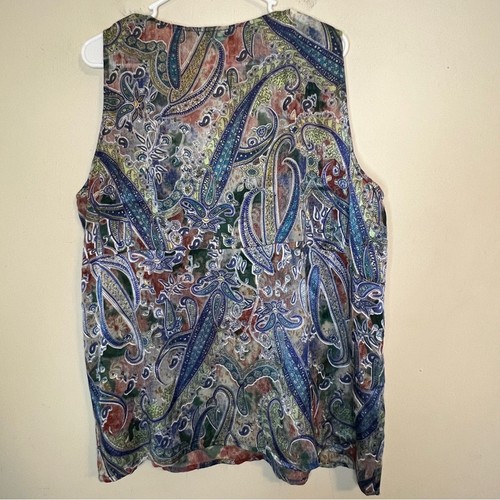 Ulla Popken Paisley Faux Wrap Blouse Size 20/22 Boho Chic Blue Green Romantic - Picture 3 of 6