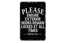 Exterior Doors Must Remain Locked Sign for Security