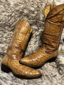 Nocona Men\'s Cognac FULL OSTRICH Patchwork Exotic Leather Western Boots Sz 8.5 D Nocona exotic ostrich full - Gem main image 2