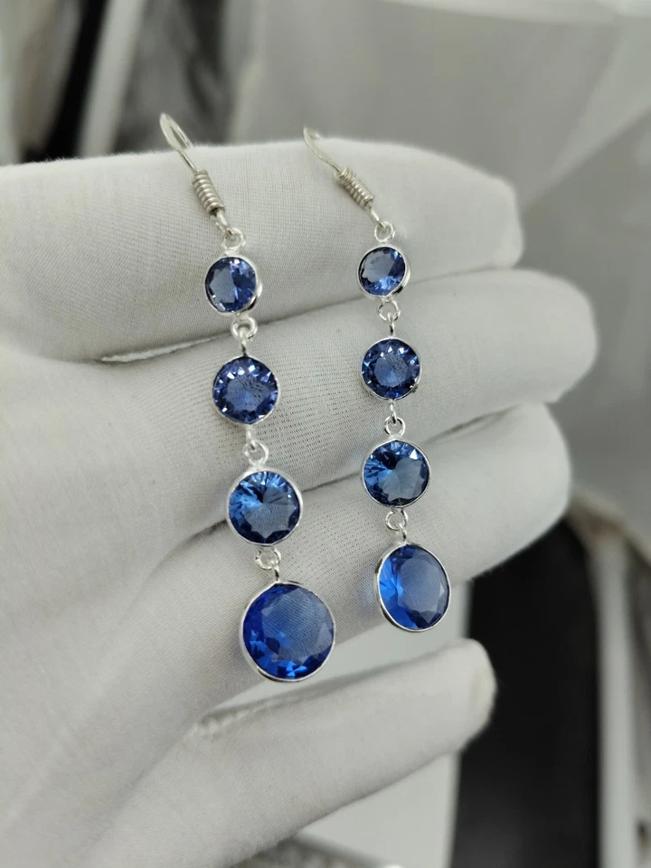 Pendientes de tanzanita hechos a mano - joyas de piedras preciosas enchapadas en plata regalo para mujer Foto 2 de 4