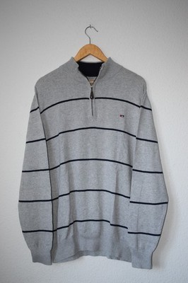 Vintage Tommy Hilfiger Quarter Zip Striped Knit Jumper - Heather