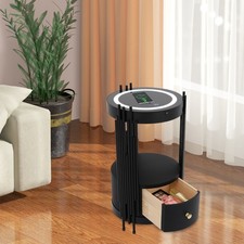 Smart Nightstand With Wireless Charging Station Bedside Table LED Side/End Table
