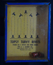 A C GILBERT Topsy Turvy Rivets Tin Dexterity Game Vintage 1940s Handheld USA