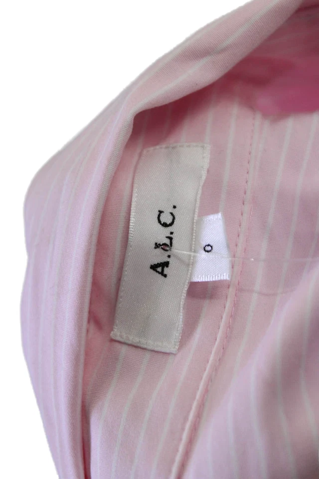 Blusa ALC para mujer de algodón a rayas con cuello fruncido manga abotonada rosa talla 0 Foto 4 de 4