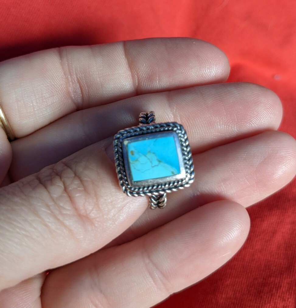 Vintage Sterling Silver Rectangular Bezel Set Tur… - image 6