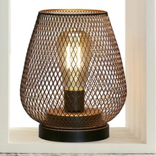 Cordless Table Lamp Metal Cage Lantern Night Light Battery Powered Bedside Lamp