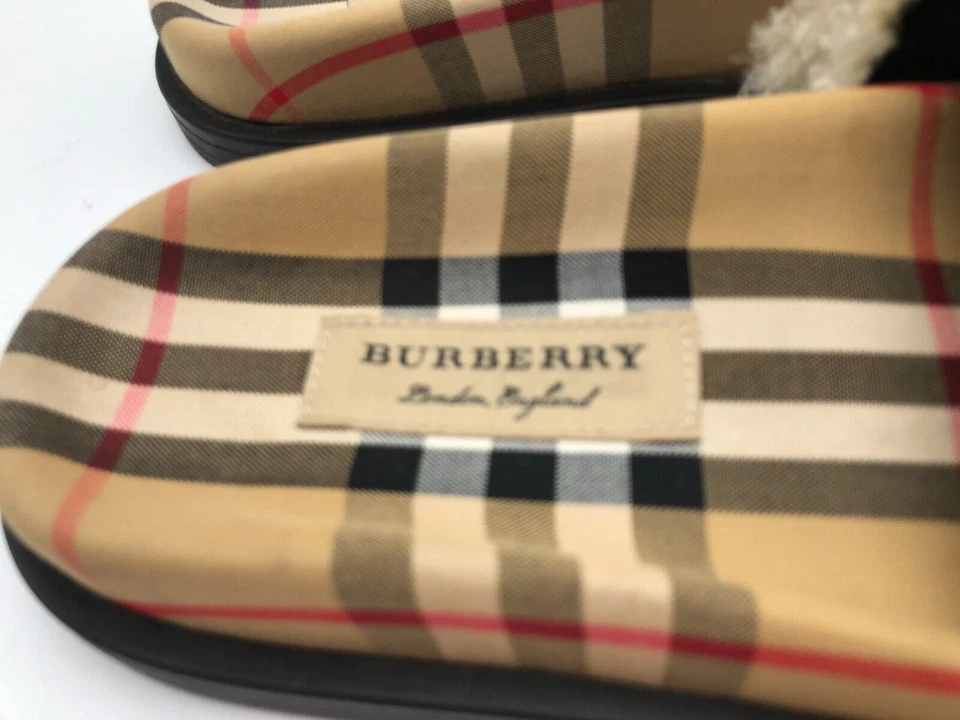 Sandalias chanclas Burberry para mujer de piel real a cuadros color marfil talla 36 1/2 Foto 2 de 4