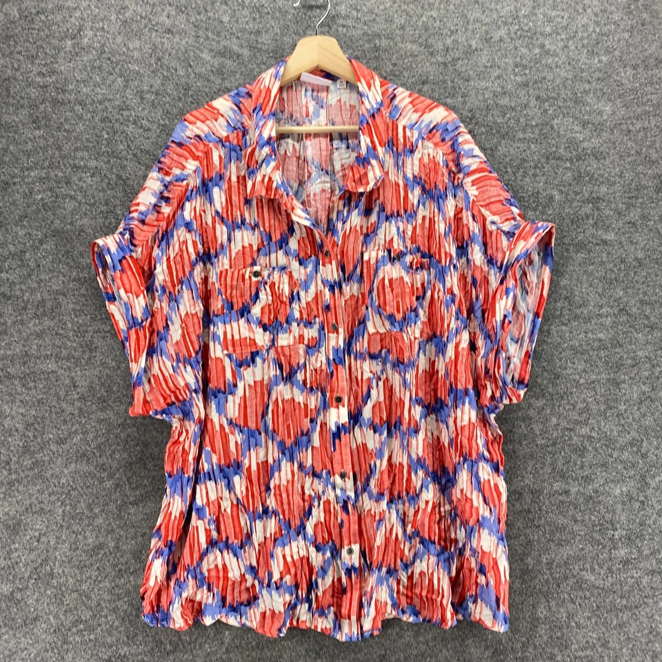 Camisa Westbound Mujer 3X Plus Roja Geométrica Cuello Abotonado Manga Corta Foto 3 de 4