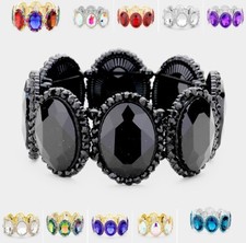 Crystal Rhinestone Prom Statement Bracelet Oval Stretch Bangle Cocktail Wedding