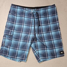 ONeill Swim Trunks Mens Size 36 Blue Plaid Volley Board Shorts Bathing Suit Pool