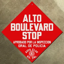 Baja California Mexico ACSC alto highway road sign auto club diamond 1922 18"