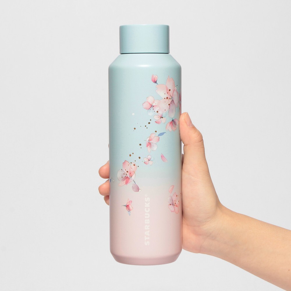 Gourde Isotherme Starbucks Japon SAKURA 2025 - Acier Inox, Dégradé Rose à Pois, Avec Tasse