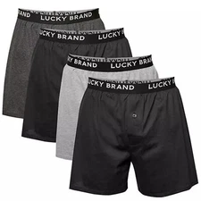 Lucky Brand Knit Boxer Shorts Cotton Assorted Black/Gray Color Underwear 4 Pack
