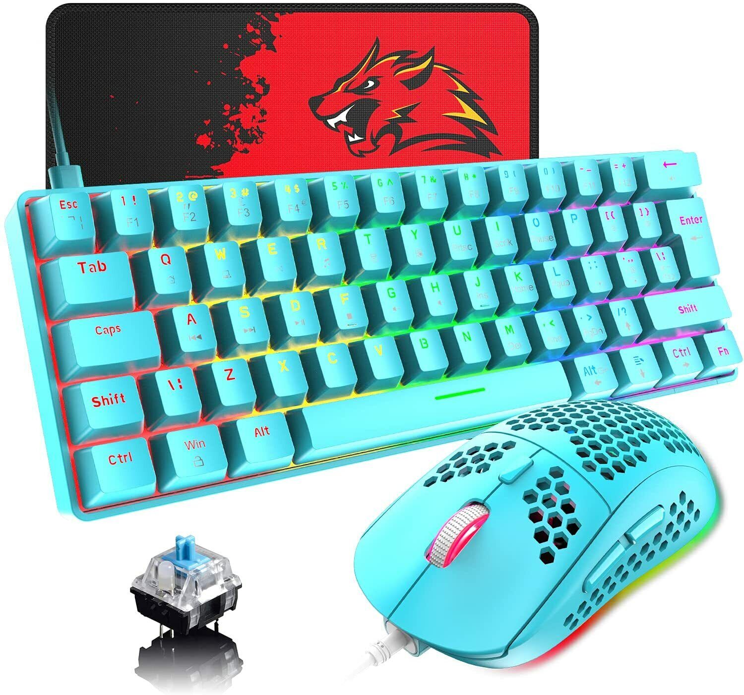 60% Gaming Keyboard and Mouse Wired RGB Backlit Mechanical Keyboard For PC  PS4